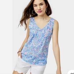 Lilly Pulitzer Gigi Tank Top In Zanzibar Blue Fish Kiss Size XL